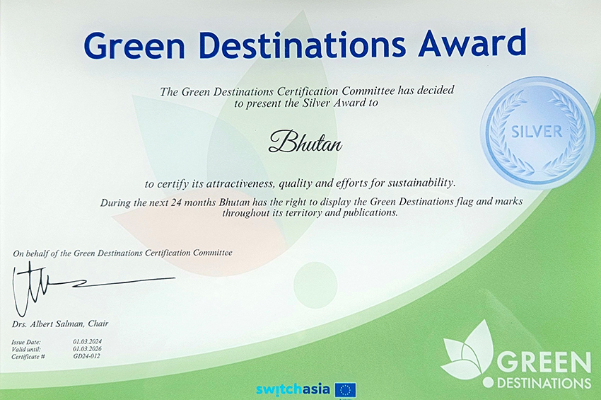 Bhutan received the Green Destination's Silver Award at the ITB Berlin, 